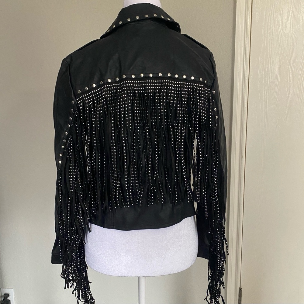 Glamorous Black Studded Leather Jacket with Fringe - Picture 5 of 9